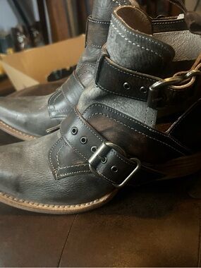 Women’s Leather Ankle Boots with Buckle Strap - Dark Brown